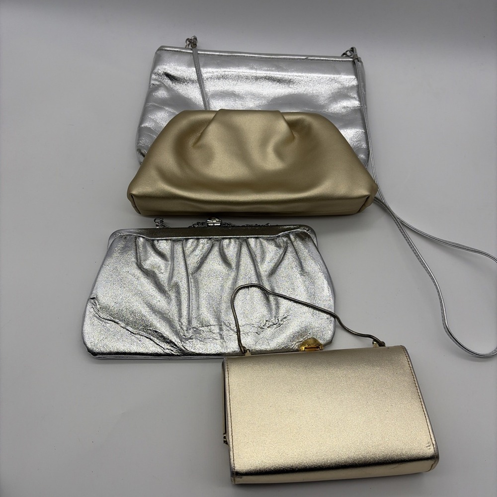 4 Pc Silver‎ Gold Purses Evening Handbag Vintage Brocade Metallic